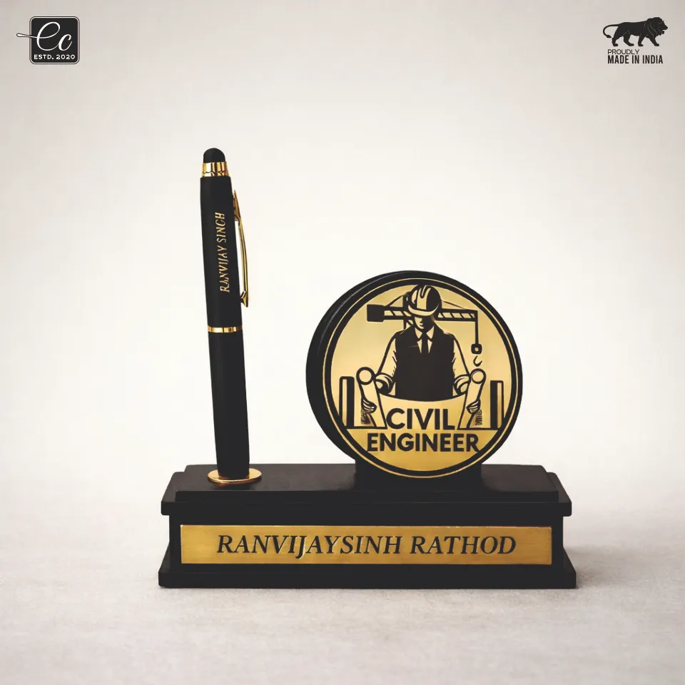 Premium Civil Engineer Theme Desk Organizer with Name & Pen Holder – Personalized